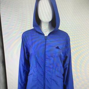 Vintage Adidas Y2K 2003 Womens Blue Hooded Windbreaker Jacket (L) *FAIR